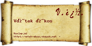 Vétek Ákos névjegykártya